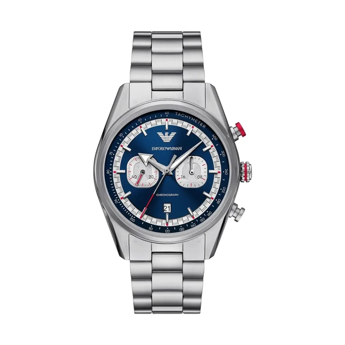 Emporio Armani Racer AR11676 Men's Chronograph Watch – Blue Dial & Silver Stainless Steel