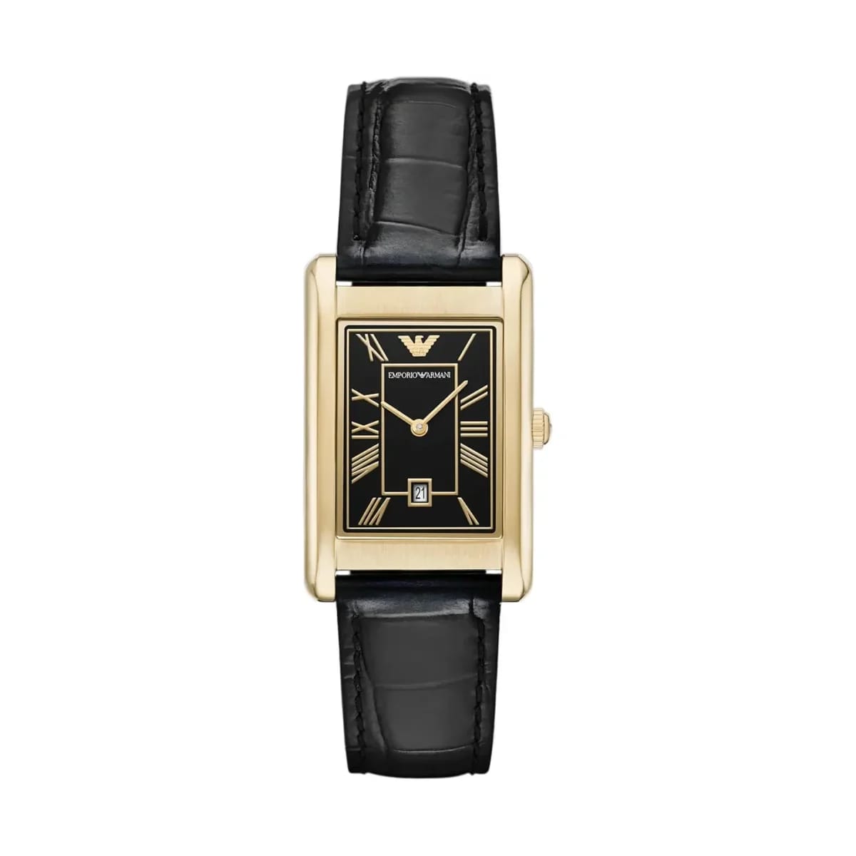 Emporio Armani Gino AR11666 Men's Watch – Black Dial, Gold Case & Black Leather Strap