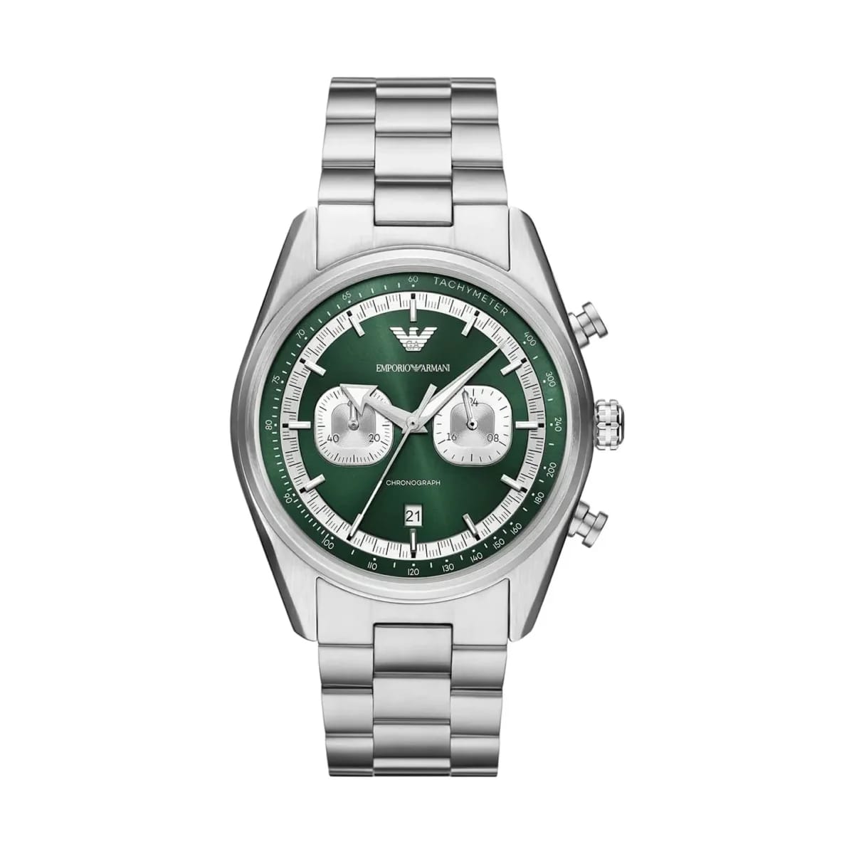 Emporio Armani Racer AR11637 Men's Green Dial Chronograph Watch – Silver Stainless Steel