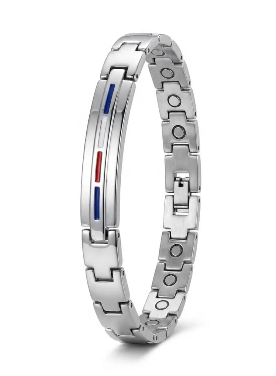 Men's Silver Stainless Steel Bracelet BFTM2003 Flag Stripe Design