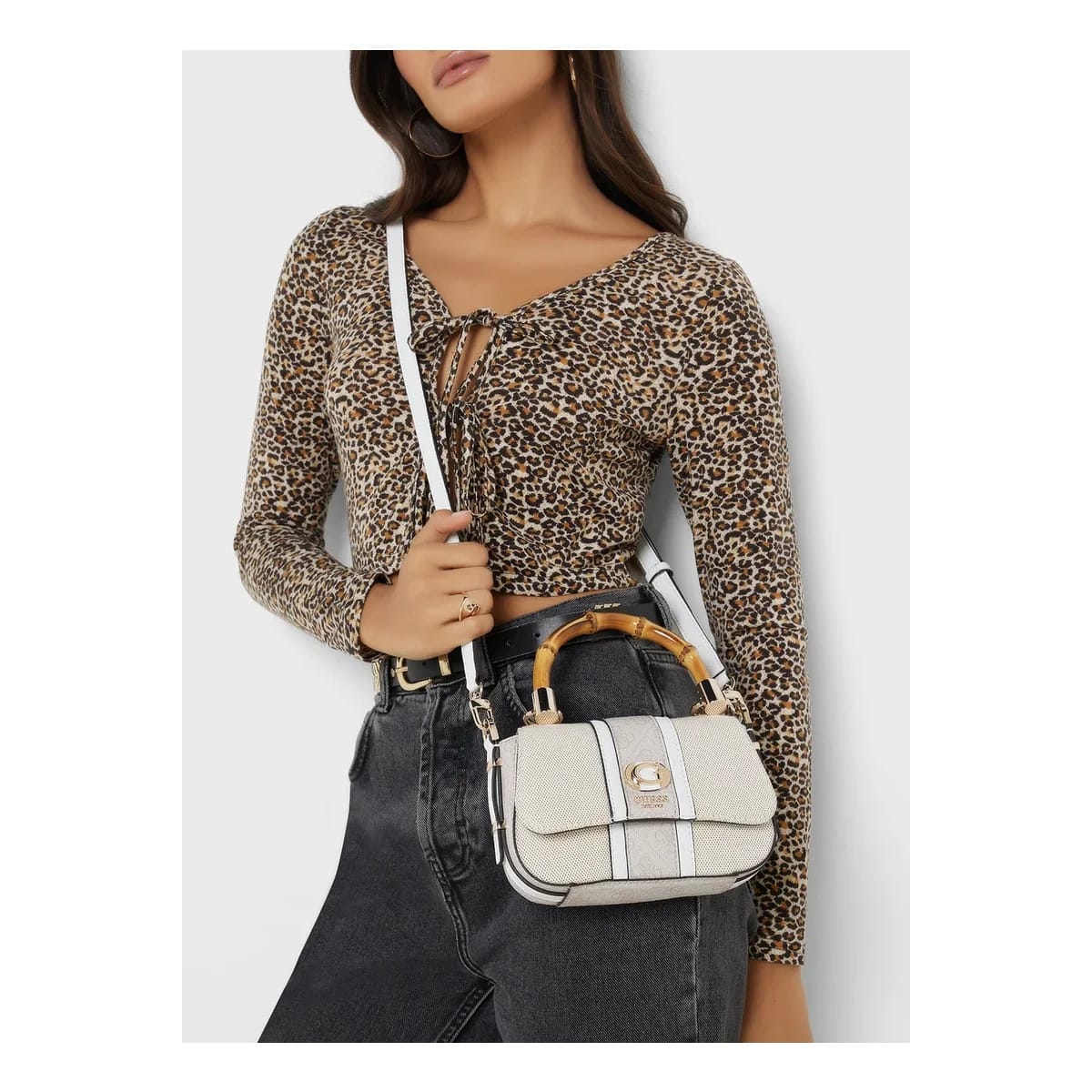 GUESS Kerima 4G Logo Beige Bamboo Handbag HWAG9337200 - image 1
